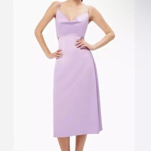 Elliatt Summer Midi Dress Sz M Satin Lilac Purple Cutout Cowl Neck Dress